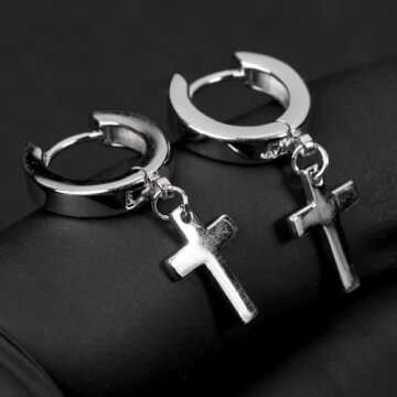 TSV Jewelers Cross Huggie Hoop Earrings 12mm Hypoallergenic