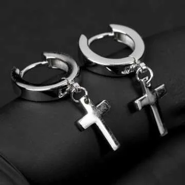 TSV Jewelers Cross Huggie Hoop Earrings 12mm Hypoallergenic