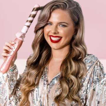 Beachwaver B1 Rotating Curling Iron - Automatic 1 Inch Ceramic Curling Iron - Easy-to-Use Spinning Wand for Long-Lasting Waves - Auto-Shut Off, Travel-Friendly, Dual Voltage in Pink Glitter