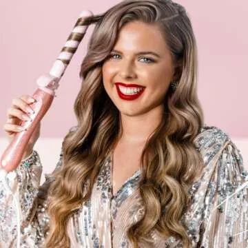 Beachwaver B1 Rotating Curling Iron - Automatic 1 Inch Ceramic Curling Iron - Easy-to-Use Spinning Wand for Long-Lasting Waves - Auto-Shut Off, Travel-Friendly, Dual Voltage in Pink Glitter