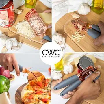 COOK WITH COLOR Kitchen Gadget Set Stainless Steel Utensils with Soft Touch Handles, Copper Grey, 7 Pieces