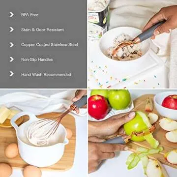 COOK WITH COLOR Kitchen Gadget Set Stainless Steel Utensils with Soft Touch Handles, Copper Grey, 7 Pieces