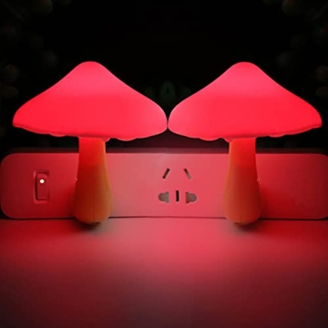 Enchanting Red LED Mushroom Night Light - Auto On/Off & Warm Glow
