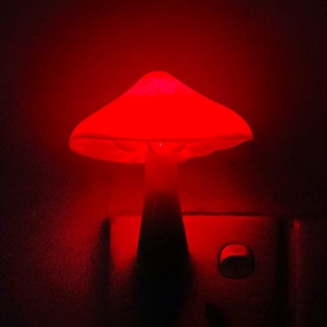 Red LED Mushroom Night Light Auto On Off Warm Glow
