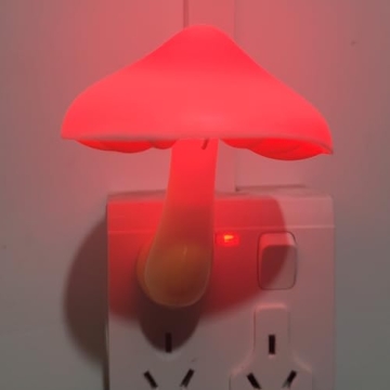 Red LED Mushroom Night Light Auto On Off Warm Glow