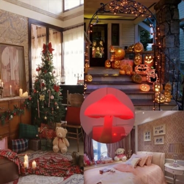 Red LED Mushroom Night Light Auto On Off Warm Glow