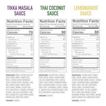 Kevin's Natural Foods Paleo Simmer Sauce Variety Pack - Stir-Fry Sauce, Gluten Free, No Preservatives, Non-GMO - 3 Pack (Tikka/Thai Coconut/Lemongrass Basil)
