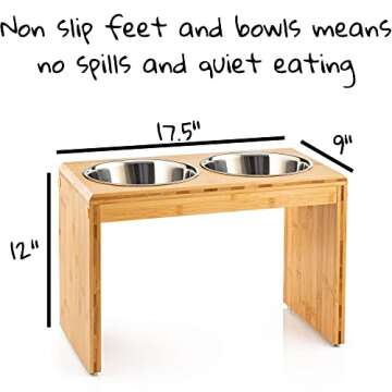 Pawfect Pets 12" Elevated Dog Pet Feeder- Large Raised Dog Bowl Stand- includes 4 Stainless Steel Bowls (12 Inch)
