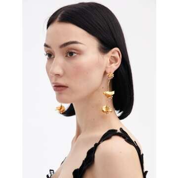 Oscar de la Renta, Dangling Flower Earrings, Gold