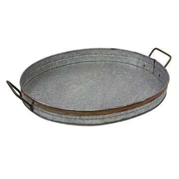 Stonebriar 19.5" Oval Galvanized Tray - Gray & Rustic