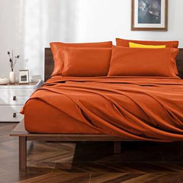 Horbaunal Burnt Orange Queen Size Sheet Set - 6 Piece Luxury 1800 Thread Count Bedding Sheets & Pill...