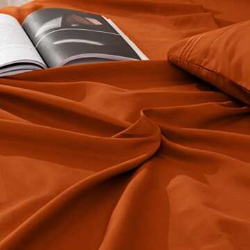 Horbaunal Burnt Orange Queen Size Sheet Set - 6 Piece Luxury 1800 Thread Count Bedding Sheets & Pillowcases - 16 Inch Deep Pocket Microfiber Bedding Set - Soft & Wrinkle Bed Sheets