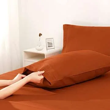 Horbaunal Burnt Orange Queen Size Sheet Set - 6 Piece Luxury 1800 Thread Count Bedding Sheets & Pillowcases - 16 Inch Deep Pocket Microfiber Bedding Set - Soft & Wrinkle Bed Sheets
