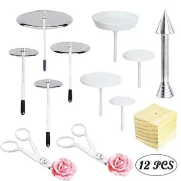 12 PCS Cake Decorating Supplies, Woohome 8 PCS 2 Style Cake Flower Nail, 2 PCS Flower Lifters and 1 ...