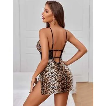 Avidlove Leopard Negligee Lingerie Sexy Babydoll Nightgown Lace Chemise Sleepwear(Leopard,XXL)
