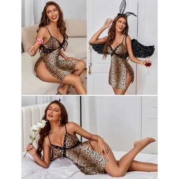 Avidlove Leopard Negligee Lingerie Sexy Babydoll Nightgown Lace Chemise Sleepwear(Leopard,XXL)