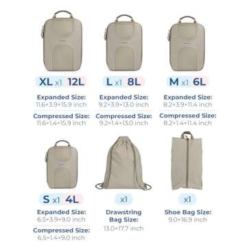 BAGSMART Compression Packing Cubes for Travel, 6 Set Packing Cubes for Suitcases, Lightweight Suitca...