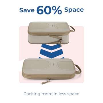 BAGSMART Compression Packing Cubes for Travel, 6 Set Packing Cubes for Suitcases, Lightweight Suitcases Organizers Bag Set & Compression Travel Cubes, Travel Essentials Packing Organizers Camel