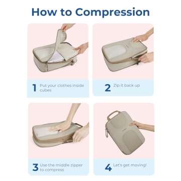 BAGSMART Compression Packing Cubes for Travel, 6 Set Packing Cubes for Suitcases, Lightweight Suitcases Organizers Bag Set & Compression Travel Cubes, Travel Essentials Packing Organizers Camel