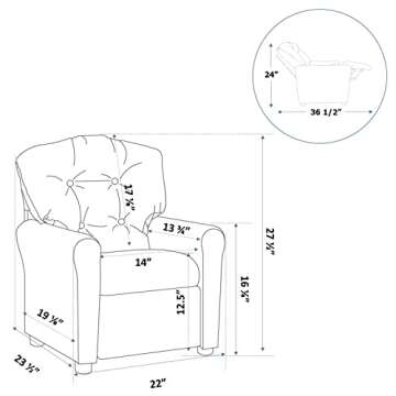 The Crew Furniture Traditional Kids Recliner - Perfect for Ages 1-5, PU Faux Leather, Black