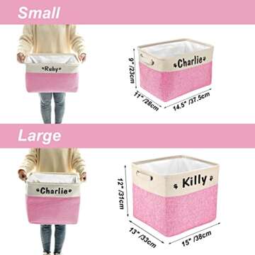 PET ARTIST Collapsible Dog Toy Storage Basket Bin with Personalized Pet's Name - Rectangular Storage...