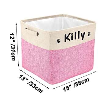 PET ARTIST Collapsible Dog Toy Storage Basket Bin with Personalized Pet's Name - Rectangular Storage Box Chest Organizer for Dog Toys,Dog Clothing,Dog Apparel & Accessories (Pink Big One)
