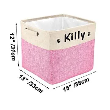PET ARTIST Collapsible Dog Toy Storage Basket Bin with Personalized Pet's Name - Rectangular Storage Box Chest Organizer for Dog Toys,Dog Clothing,Dog Apparel & Accessories (Pink Big One)