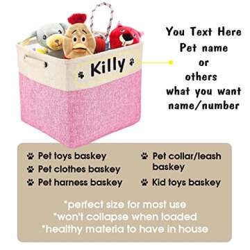 PET ARTIST Collapsible Dog Toy Storage Basket Bin with Personalized Pet's Name - Rectangular Storage Box Chest Organizer for Dog Toys,Dog Clothing,Dog Apparel & Accessories (Pink Big One)