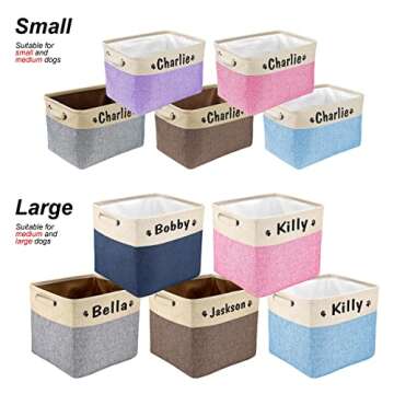 PET ARTIST Collapsible Dog Toy Storage Basket Bin with Personalized Pet's Name - Rectangular Storage Box Chest Organizer for Dog Toys,Dog Clothing,Dog Apparel & Accessories (Pink Big One)