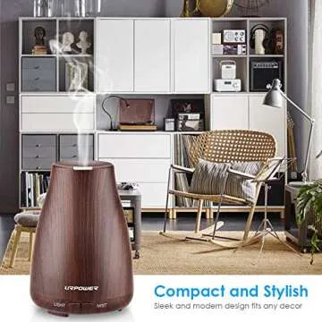 URPOWER 2nd Version Essential Oil Diffuser Aroma Essential Oil Cool Mist Humidifier with Adjustable Mist Mode,Waterless Auto Shut-Off and 7 Color Lights Changing for Home Office Baby