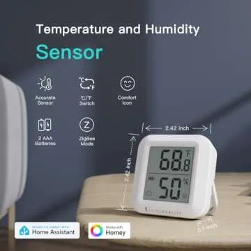 THIRDREALITY Zigbee Temperature and Humidity Sensor with Digital LCD Display, ZigBee Hub Required, A...