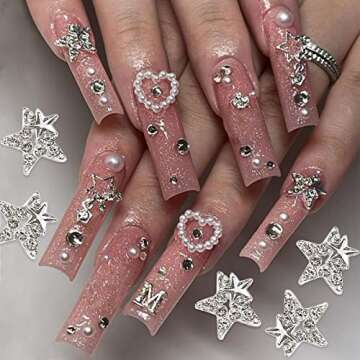 20Pcs Shiny Alloy Star Nail Charms 3D Stars Nail Gems Nail Rhinestones Silver Gold Nail Charms Shiny...