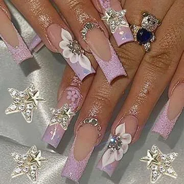 20Pcs Shiny Alloy Star Nail Charms 3D Stars Nail Gems Nail Rhinestones Silver Gold Nail Charms Shiny Crystal Star Nail Art Charms Metal Nail Jewelry Nail Designs for Women Girls Acrylic Decorations