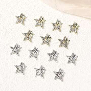 20Pcs Shiny Alloy Star Nail Charms 3D Stars Nail Gems Nail Rhinestones Silver Gold Nail Charms Shiny Crystal Star Nail Art Charms Metal Nail Jewelry Nail Designs for Women Girls Acrylic Decorations
