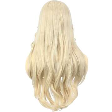 Bettecos Long Blonde Cosplay Wig for Women with Bandana Sunglasses and Earrings Middle Part Blond Wavy Synthetic Hair Wigs for Women’s Costume Halloween Party Daily Wear
