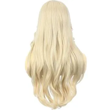 Bettecos Long Blonde Cosplay Wig for Women with Bandana Sunglasses and Earrings Middle Part Blond Wavy Synthetic Hair Wigs for Women’s Costume Halloween Party Daily Wear