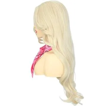 Bettecos Long Blonde Cosplay Wig for Women with Bandana Sunglasses and Earrings Middle Part Blond Wavy Synthetic Hair Wigs for Women’s Costume Halloween Party Daily Wear
