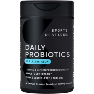 Sports Research Daily Probiotics with Prebiotics, 60 Billion CFU - Vegan Capsules for Gut Health & D...