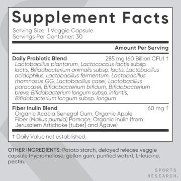 Sports Research Daily Probiotics 60 Billion CFU for Gut Health