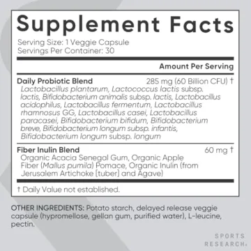 Sports Research Daily Probiotics 60 Billion CFU for Gut Health