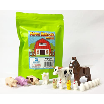 Brick Loot Farm Animal Toy Pack, 16 Lego-Compatible Figures
