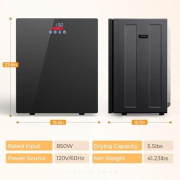 Euhomy Portable Dryer for apartments,Clothes Dryer with 4 Modes,1.5cu.ft Compact Dryer,Load Capacity 5.5lbs,New exterior design,Mirror Black