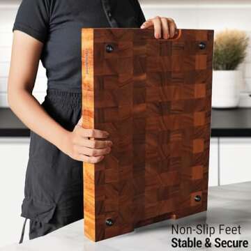Shumaru 2-Inch Thick Large End-Grain Butcher Block Cutting Board – 19"x12" Tropical Walnut | Non-Slip Feet & Handles | Classic Charlston Chess Design