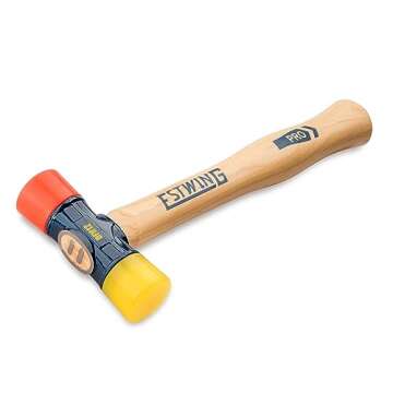 Estwing - DFH-12 Rubber Mallet - 12 oz Double-Face Hammer with Soft/Hard Tips & Hickory Wood Handle - DFH12,Black Red & Yellow