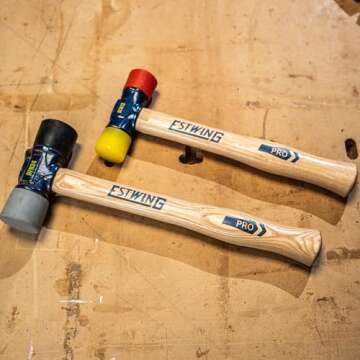 Estwing - DFH-12 Rubber Mallet - 12 oz Double-Face Hammer with Soft/Hard Tips & Hickory Wood Handle - DFH12,Black Red & Yellow