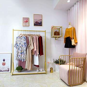 FONECHIN Retail Clothing Racks Modern Garment Rack with Wooden Shelves Iron Pipe Racks for Hanging C...