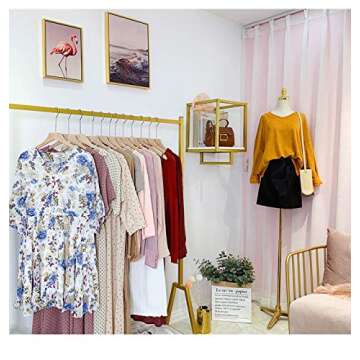 FONECHIN Retail Clothing Racks Modern Garment Rack with Wooden Shelves Iron Pipe Racks for Hanging Clothes Heavy Duty Wardrobe Closet Rack Gold 47"