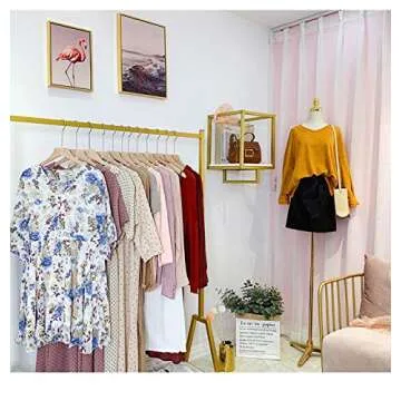 FONECHIN Modern Garment Rack with Wooden Shelves 47" Gold