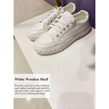 FONECHIN Retail Clothing Racks Modern Garment Rack with Wooden Shelves Iron Pipe Racks for Hanging Clothes Heavy Duty Wardrobe Closet Rack Gold 47"