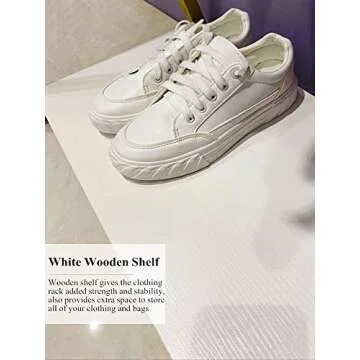 FONECHIN Modern Garment Rack with Wooden Shelves 47" Gold